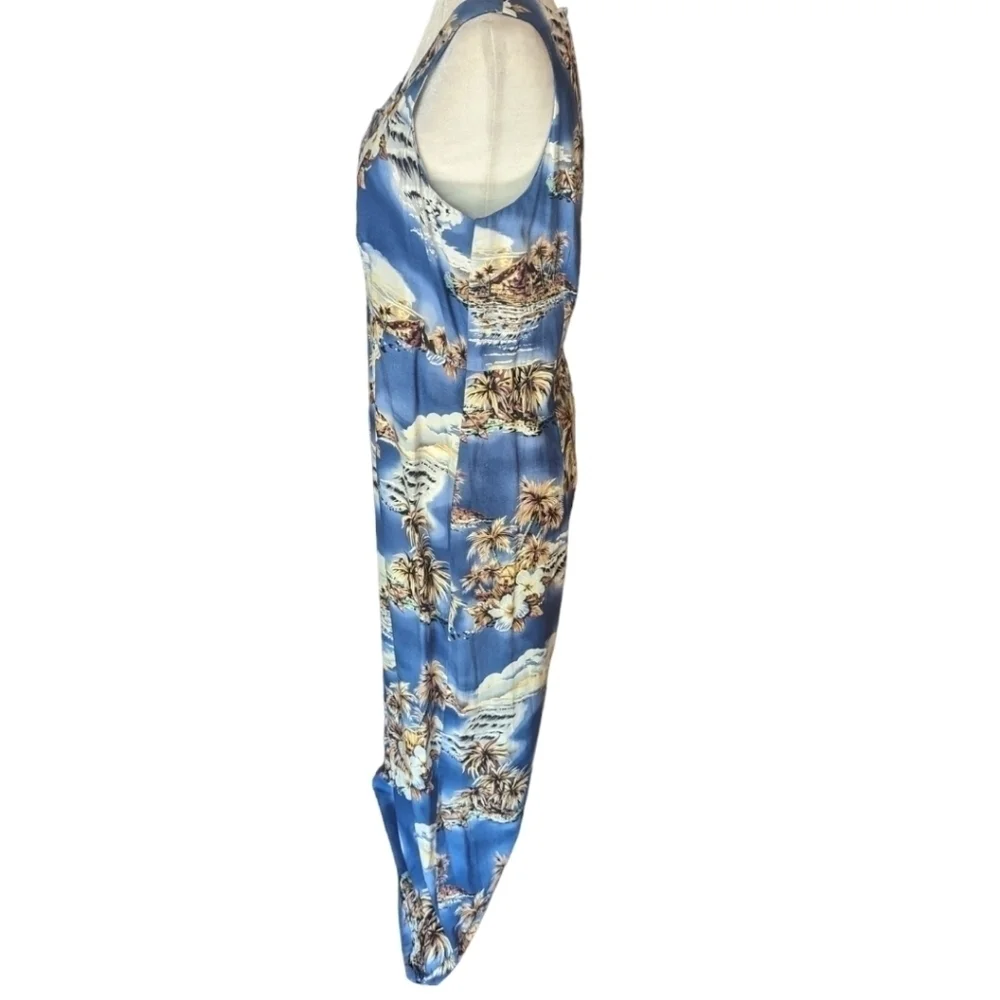 Hilo Hattie's Dress Hawaiian palm print sleeveless cotton blend Blue maxi Sz 12 - Picture 6 of 10